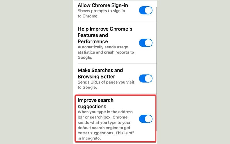 tắt chrome search suggestions 10