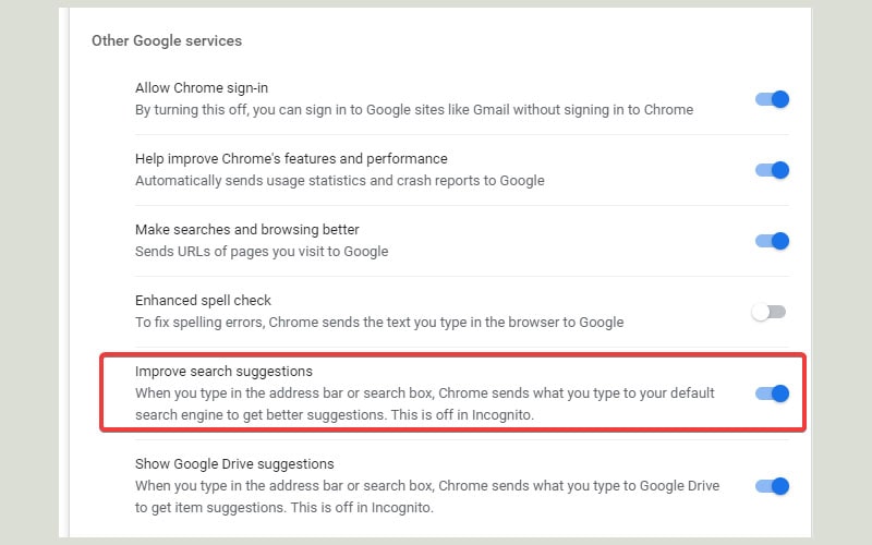tắt chrome search suggestions 3